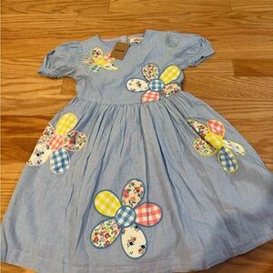 Mini Boden Blue Dress with Floral Appliqués